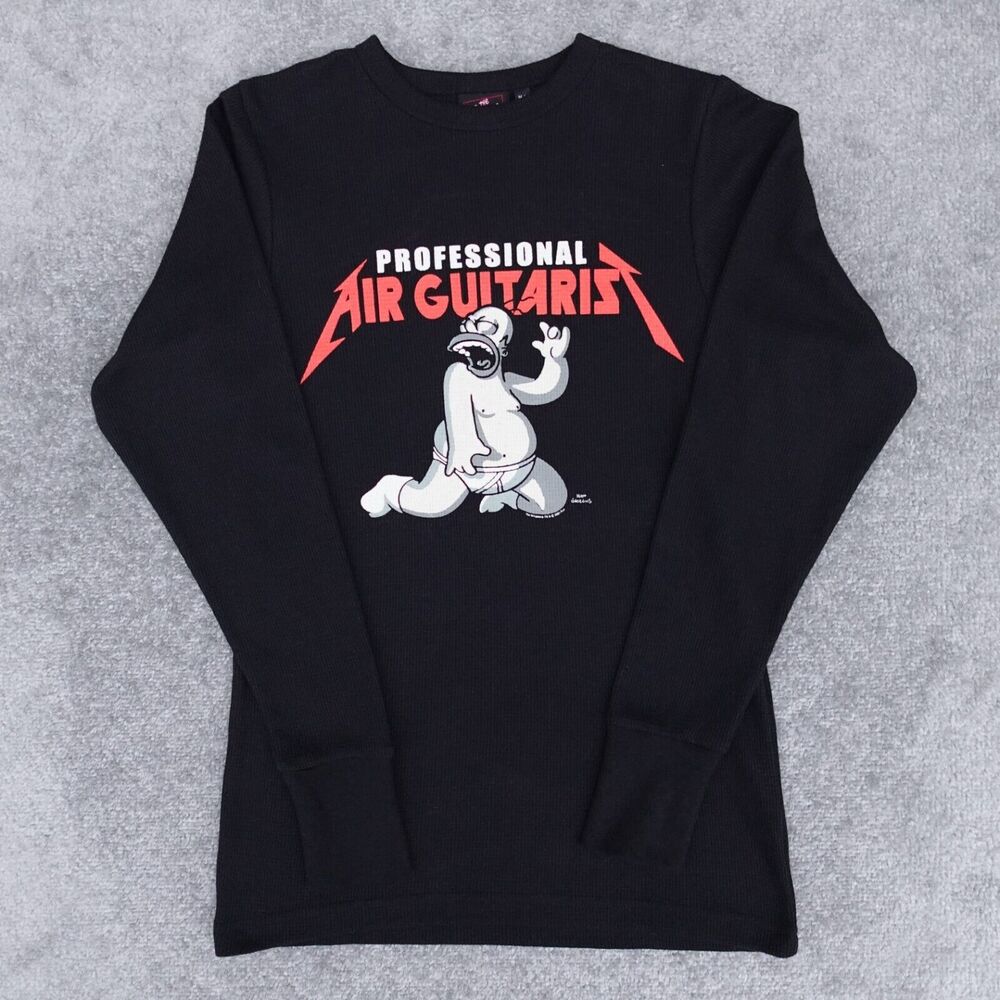 The Simpsons Shirt Mens M Black Thermal Homer Graphic Metallica Long Sleeve